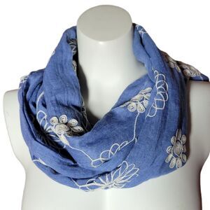 65" x 14.5" Floral Embroidered Summer scarf Blue